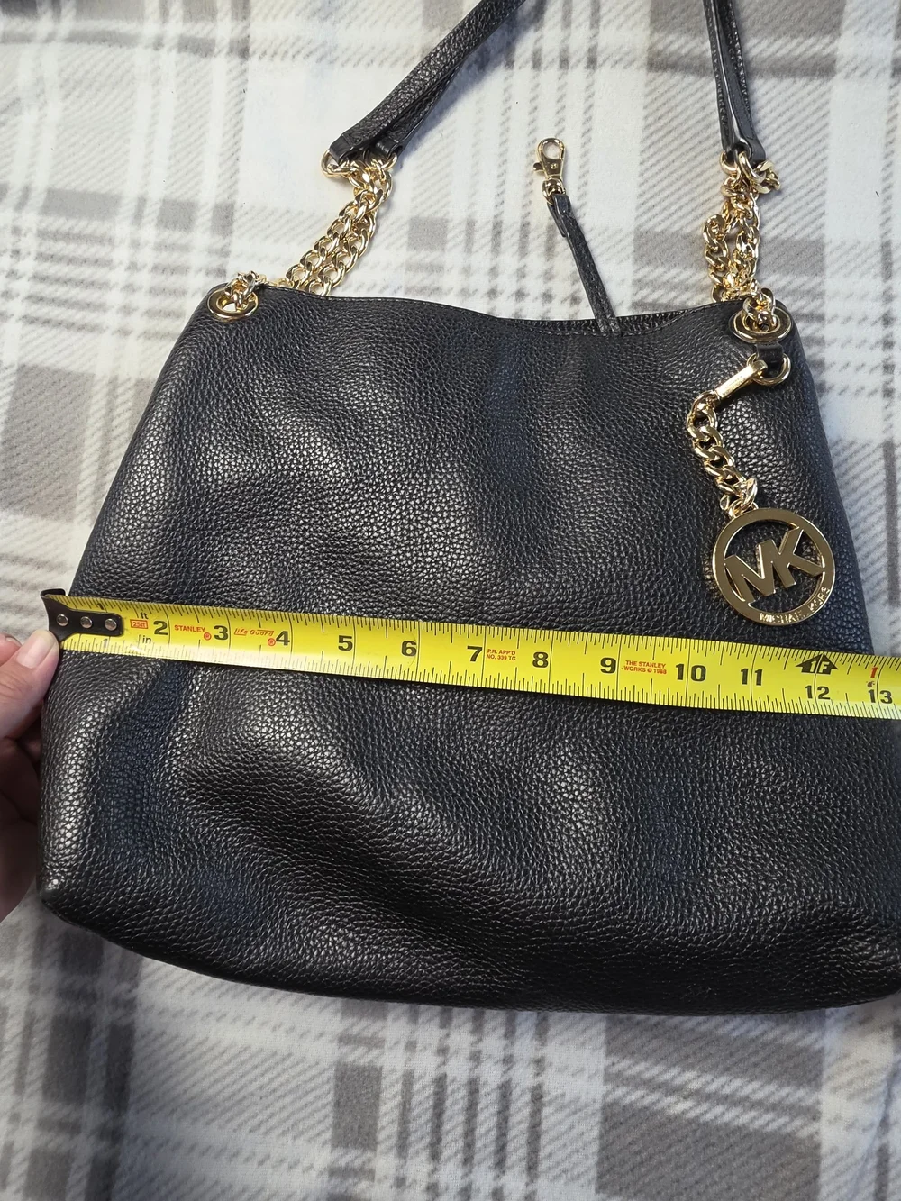 Michael Kors Black Pebbled Leather Shoulder Bag with Gold Accents